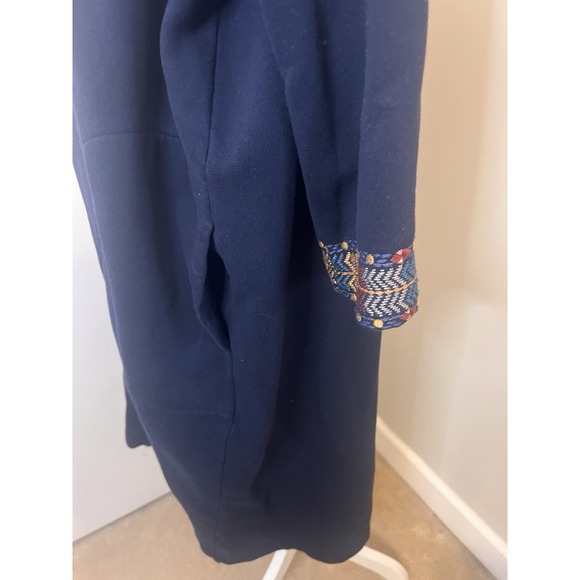 Johnny Was Cleo Blue Navy Embroidered Heavy Coat Sister Jacket Open Large - Picture 5 of 13